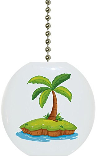 Palm Tree Grassy Island Ceramic Fan Pull