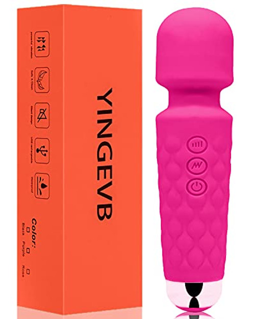 Mini Wand Massager, Small Cordless Personal Massager Handheld with 8 Powerful Vibrating Speeds  and  20 Modes, Waterproof and USB Rechargeable Wand Massage, Recovering Back Neck Legs, Quiet -Rose