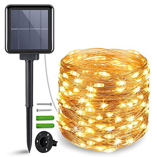 ANJAYLIA Solar String Lights Outdoor, 200 LED Fairy Lights Solar Powered with 8 Modes Waterproof Decorative Copper Wire Lights for Patio Garden Yard Trees Christmas Wedding Party, Warm White ANJAYLIA Solar String Lights Outdoor, 200 LED Fairy Lights Solar Powered with 8 Modes Waterproof Decorative Copper Wire Lights for Patio Garden Yard Trees Christmas Wedding Party, Warm White