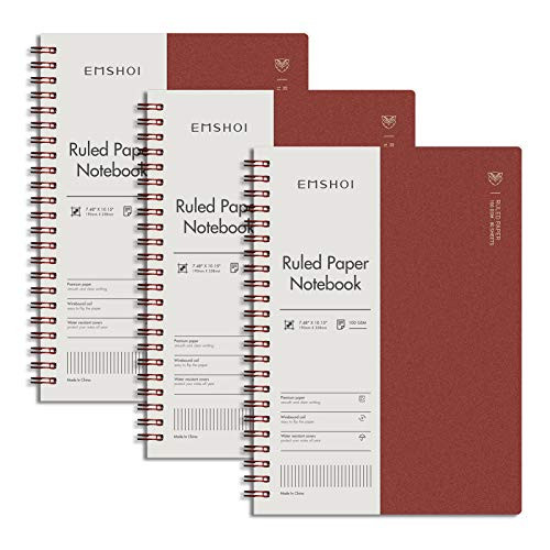EMSHOI College Ruled Notebook Spiral 3 Pack, 480 Pages B5 Notebook lined Paper Journal, with Free Sticky Notes, Waterproof Hard Cover, 100GSM Thick Paper, 7.48" x 10.15"-Red