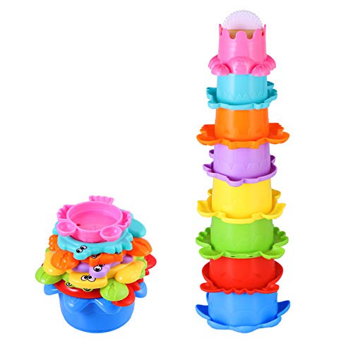 TOYMYTOY Baby Bath Toys Stacking Cup Set for Kids 8PCs Bathtub Squirting Toys Summer Beach Fun Water Play Toys Toddlers & Infants - Fun & Educational