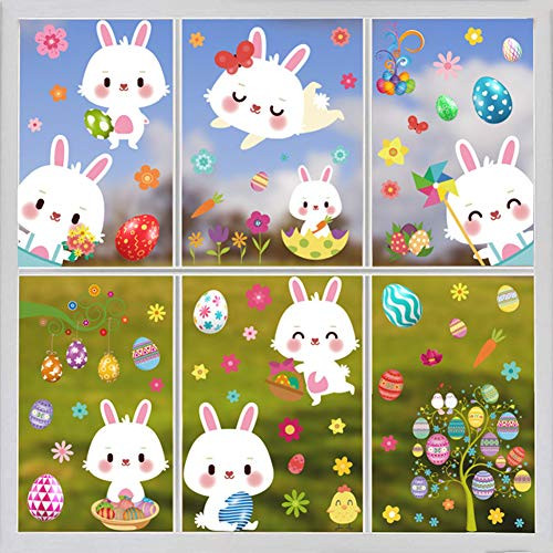 Easter Decorations Bunny Window Clings Decor Easter Egg Bunny and Carrot Window Stickers Decals for Home, Office, Kids School Party Decorations Supplies