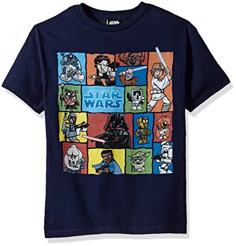 STAR WARS Boys' Big Cartoon Geometric Character Groupage Graphic Tee, Navy, YM