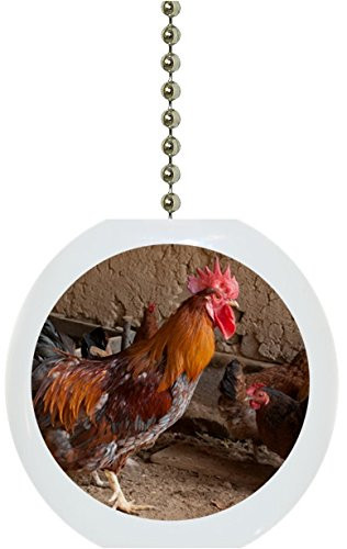 Rooster and Chickens Solid Ceramic Fan Pull