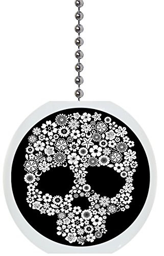 White Flowers Skull Solid Ceramic Fan Pull