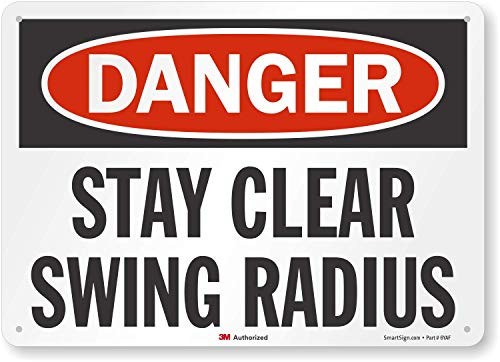 Smartsign U3-1994-RA_14X10"Danger Stay Clear Swing Radius" Reflective Recycled Aluminum Sign, 14" x 10"