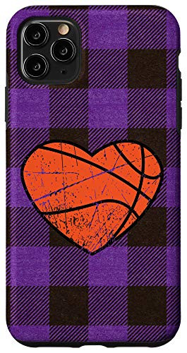 iPhone 11 Pro Max Purple Plaid Heart Shaped Basketball Ball Valentine Day Gift Case