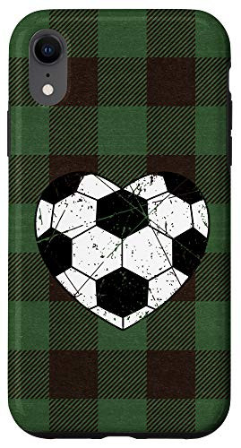 iPhone XR Green Plaid Heart Shaped Soccer Ball Valentine Day Gift Case