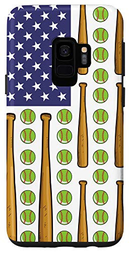 Galaxy S9 Softball Bat Ball American Flag Cool Sports Lover Gifts Case