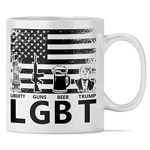 LGBT Liberty Guns Beer Trump 11 Oz White Ceramic Coffee Mug Novelty Donald Trump Coffee Mugs - Funny Republican Party Political Trump Memorabilia Best Coffee Tea Cup Gift