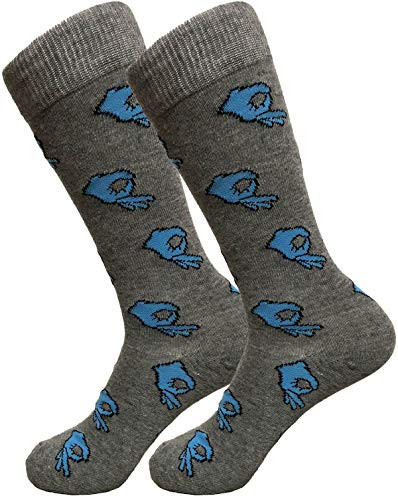 Balanced Co. Circle Game Meme Dress Socks Funny Socks Crazy Socks Casual Cotton Crew Socks -Dark Gray/Blue Hand-