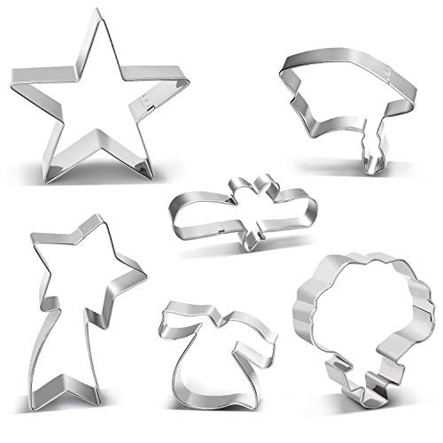 Graduation Cookie Cutters Set - Graduation Cap, Diploma, Star, Shooting Star,Bouquet,Gown-6 piece