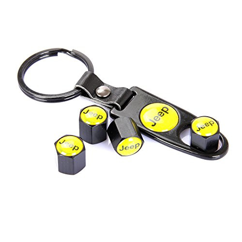 CzlpV Black Car Wheel Tire Valve Caps Yellow Logo Tire Stem Air Caps Keychain Styling For Jeep