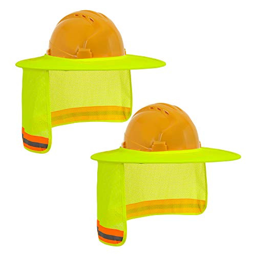 TCCFCCT Hard Hat Sun Shade, Full Brim Hard Hat Visor with Reflective Strip, High Visibility Sun Shield for Hard Hat Accessories, -Hard Hat Not Included-, Yellow, 2 Packs