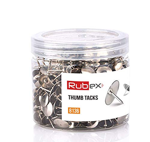 500 Rubex Thumb Tacks, Silver Metal Head Push Pins, Standard Thumb Tacks with Steel Point, Push Pins for Cork Boards for Walls, Poster Board or Pin Board -Silver 500 Count-