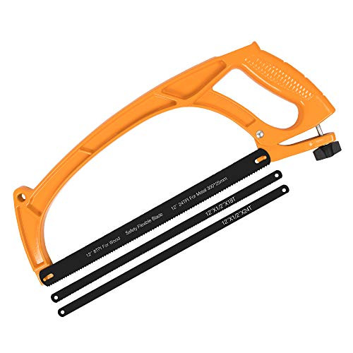 BEETRO Hacksaw Frame Hand Saw Aluminum Alloy 12 inch Heavy Duty, Two Sawing Angles -45/90-, for Steel Pipe Cutting, PVC, Carpentry, Woodworking