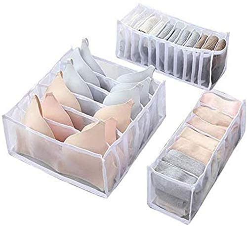Underwear Organizer, Sock Drawer Organizer, Bra Organizer Divider, Foldable Underwear Drawer Organizer for Clothes, Socks, Underwear and Bras, Underwear Storage Compartment Box - 6 plus7 plus11 -White- Underwear Organizer, Sock Drawer Organizer, Bra Organizer Divider, Foldable Underwear Drawer Organizer for Clothes, Socks, Underwear and Bras, Underwear Storage Compartment Box - 6 plus7 plus11 -White-