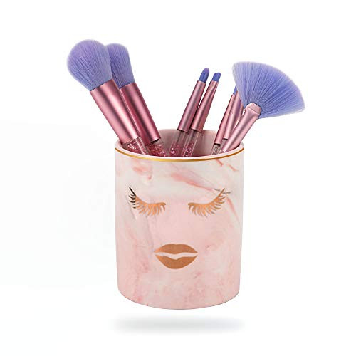 BEKVaMT Makeup Brush Holder Ceramic Cosmetic Storage Organizer Marble Makeup Brushes Cup Holder Toothbrush Holder for Vanity or Bathroom Countertop