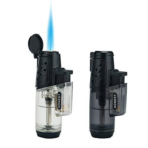 Cigar Torch Lighter Windproof Turbo Strong Flame Gas Butane Refillable Torch Lighter with Butane Window Gadgets for Men -2pack Single plusSingle Power-