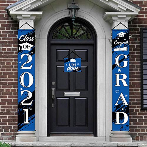 3 Pieces 2021 Graduation Banner Decorations, Class of 2021 Congrats Grad Porch Sign Hanging Banner Door Sign Welcome Decor Photo Props for College, High School Graduation Party Decorations -Blue- 3 Pieces 2021 Graduation Banner Decorations, Class of 2021 Congrats Grad Porch Sign Hanging Banner Door Sign Welcome Decor Photo Props for College, High School Graduation Party Decorations -Blue-