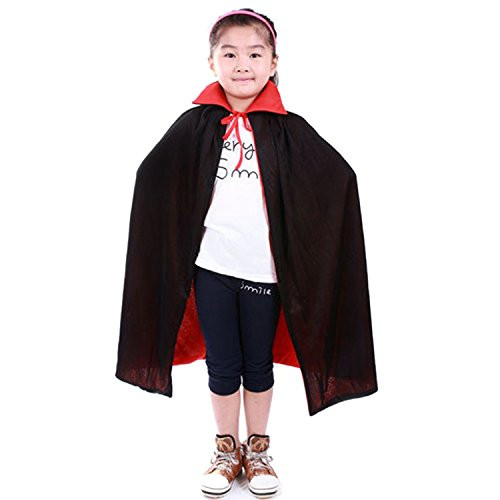 Kangkang@ Vampire Dracula Cloak Cape for Children Kid Halloween Party Cosplay Fancy Dress Costume 90cm Long Black Red Reversable