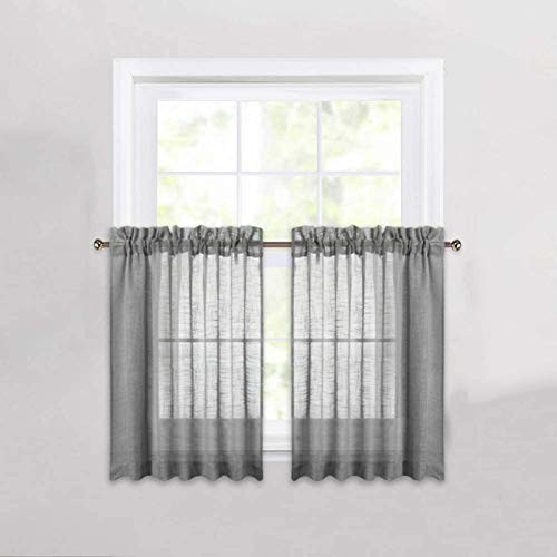 Cozynight Gray Sheer Tier Curtains 24 inch Length Linen Curtain Sheers Transparent Half Window Curtains Kitchen Tiers Bathroom Small Curtains Cafe Curtains Light Filtering Rod Pocket 2 Panels