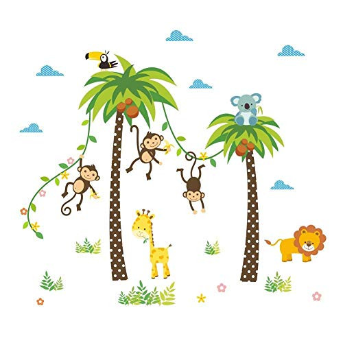 Jungle Animals Giraffe Lion Monkey Palm Tree Wall Decals Decorative Unisex Wall Sticker for Kids Rooms, Nursery, Playroom Removable DIY Decals Jungle Animals Giraffe Lion Monkey Palm Tree Wall Decals Decorative Unisex Wall Sticker for Kids Rooms, Nursery, Playroom Removable DIY Decals