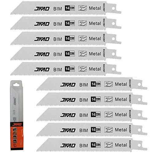 10 Pack 6-Inch 14TPI Heavy Duty Metal Cutting Reciprocating Saw Blades with Case Jig Saw Blade Set Bi-Metal Demolition Saw Blades Sharp Ground Teeth for Cutting Wood And Metal