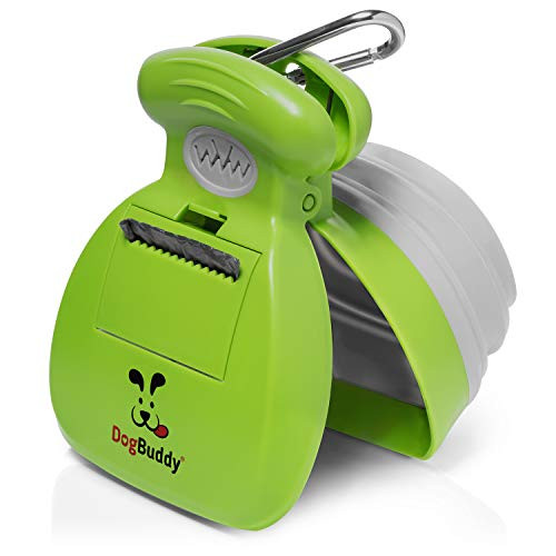 DogBuddy Pooper Scooper, Portable Dog Poop Scooper, Sanitary Dog Waste Pick Up, Heavy Duty Dog Waste Cleaner with Bag Dispenser, Dog Leash Clip and Pooper Scooper Bags Included -Medium, Kiwi-