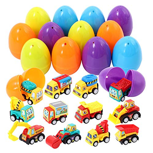 ThinkMax 12pcs Easter Eggs Filled with Mini Pull Back Construction Vehicles for Easter Basket Stuffers / Fillers, Easter Eggs Hunt, Easter Party Favor, Easter Gift for Kids ThinkMax 12pcs Easter Eggs Filled with Mini Pull Back Construction Vehicles for Easter Basket Stuffers / Fillers, Easter Eggs Hunt, Easter Party Favor, Easter Gift for Kids
