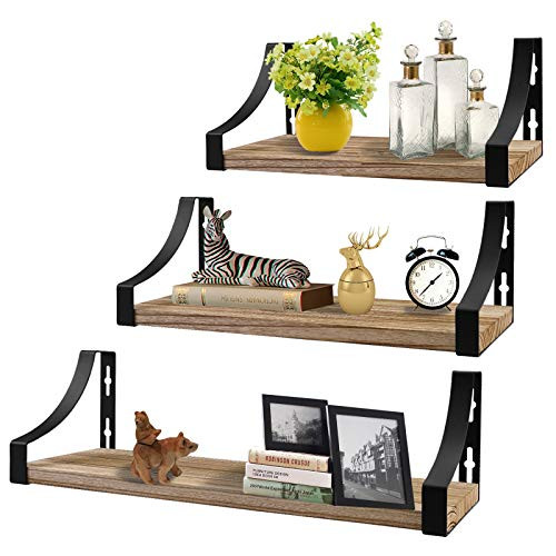 Seniny Floating Shelves Wall Mounted, Rustic Wood Wall Storage Shelves, Hanging Wall Shelf Set of 3, Decorative Display Floating Shelves for Bathroom,Bedroom, Living Room, Kitchen, Office