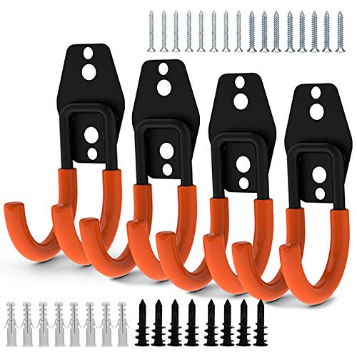Steel Garage Storage Utility Double Hooks, Heavy Duty Hangers Wall Mount Holder J Hook Garage Organizer for Power Tools, Bikes, Ladders, Ropes, Hoses, Bulk Items Storage