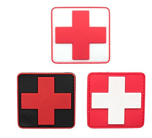 OSdream Bundle 3 pieces - Medic Red Cross Tactical PVC Rubber Velcro Patches with Backing Appliques (2.35x2.35in(6x6cm))