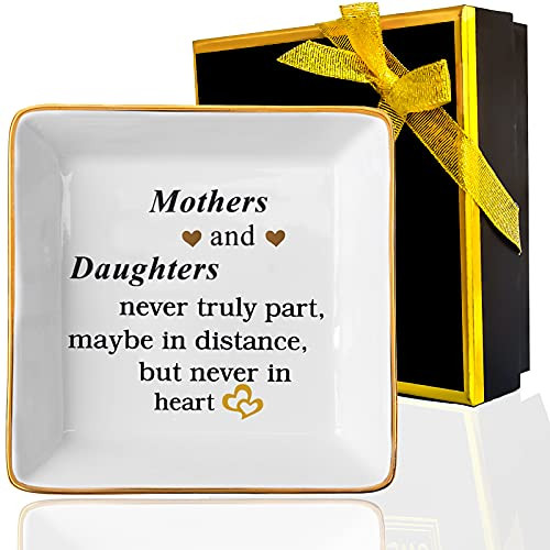 Gifts for Mom from Daughter, Daughter to Mother Gift, Jewelry Tray Ring Dish, Mother of Bride Gifts for Mothers Day Christmas Thanksgiving Valentine Birthday -Mothers and Daughters Never Truly Apart-