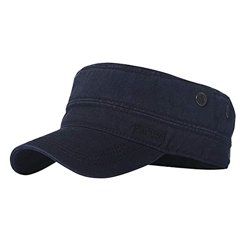 CACUSS Adjustable Flat Baseball Caps Cotton Dad Hat Classic Polo Style Army Hat Soft Comfy Unisex Caps Military -Navy-