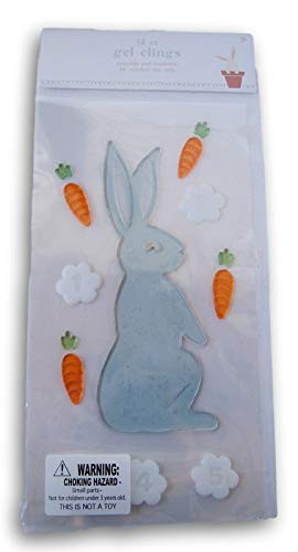 Spring Themed Blue Easter Bunny and Carrots Gel Window Clings - 14 Piece
