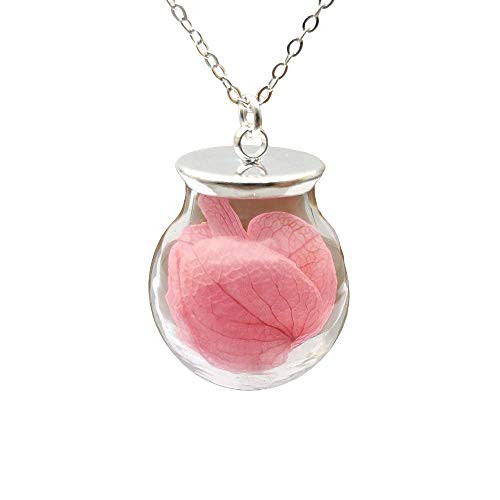 Pink Hydrangea Real Flower Big Glass Ball Pendant 925 Sterling Silver Chain Necklace Pink Hydrangea Real Flower Big Glass Ball Pendant 925 Sterling Silver Chain Necklace