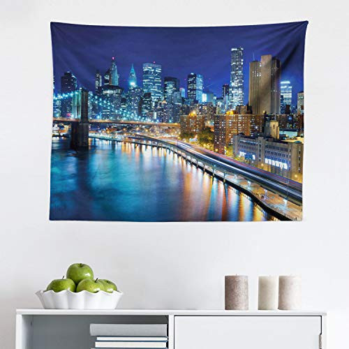 Ambesonne Landscape Tapestry, View of Famous New York City Manhattan Bay Harbour at Night and Skyscrapers Print, Fabric Wall Hanging Decor for Bedroom Living Room Dorm, 28" X 23", Multicolor Ambesonne Landscape Tapestry, View of Famous New York City Manhattan Bay Harbour at Night and Skyscrapers Print, Fabric Wall Hanging Decor for Bedroom Living Room Dorm, 28" X 23", Multicolor