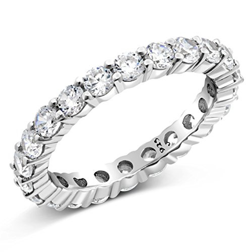 Metal Factory Sz -7- 3.50MM Sterling Silver 925 Cubic Zirconia CZ Eternity Engagement Wedding Band Ring