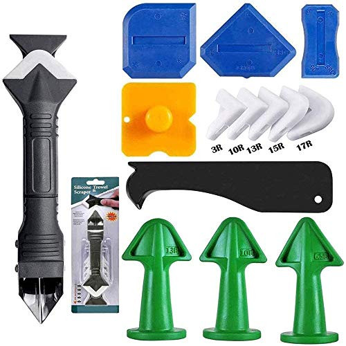 3 in 1 Silicone Caulking Tools Stainless Steelhead Caulking Nozzle Applicator Finishing Tool Sealant Caulk Grout Remover Scraper for Kitchen, Bathroom, Window, Sink Joint