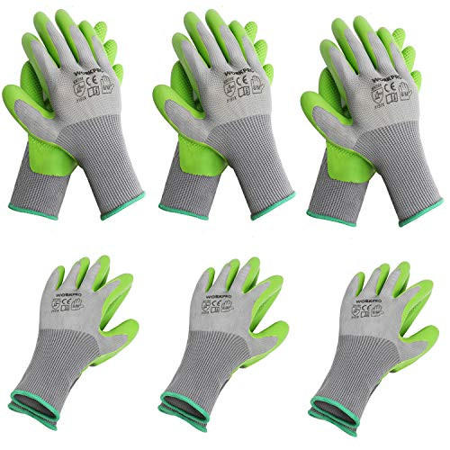 WORKPRO 6 Pairs Garden Gloves, Work Glove with Eco Latex Palm Coated, Working Gloves for Weeding, Digging, Raking and Pruning-M-