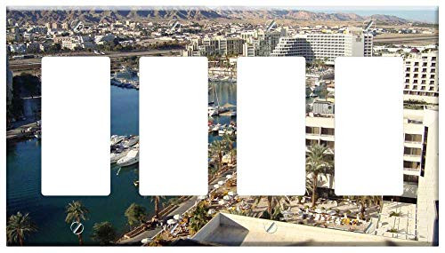 Switch Plate 4 Gang Rocker/GFCI - Eilat Israel Harbour Architecture Skyline City Switch Plate 4 Gang Rocker/GFCI - Eilat Israel Harbour Architecture Skyline City