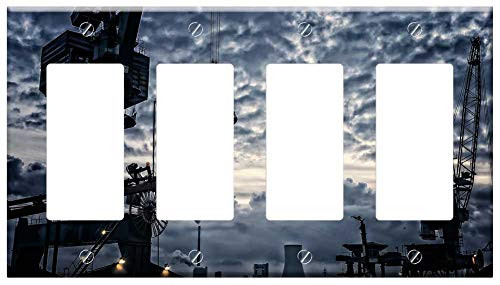Switch Plate 4 Gang Rocker/GFCI - Port Crane Harbour Crane Envelope Silhouette Switch Plate 4 Gang Rocker/GFCI - Port Crane Harbour Crane Envelope Silhouette
