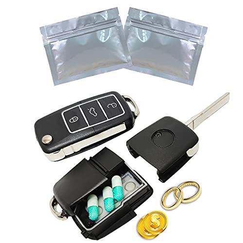 Sneaky Stash Car Key Fob Remote Diversion Safe- FREE Smell/Odor Proof Bag, Discrete Portable Storage Container To Hide Pills, Jewelry, or Valuables. Secret Hidden Can For Travel Or At Home Security -1 pack-