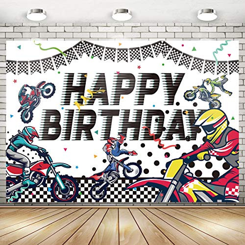 Motocross Party Decorations Motocross Happy Birthday Backdrop Banner for Boys Kids - Extreme Motocross Birthday Party Backdrop Background Banner Decorations Photo Booth Props Supplies 71 x 49 inch