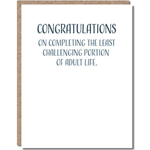 Modern Wit Graduation Card Funny, High School or College Graduation, Single 4.25 X 5.5 Greeting Card With Envelope, Blank Inside, Congratulations On Completing The Least Challenging Portion
