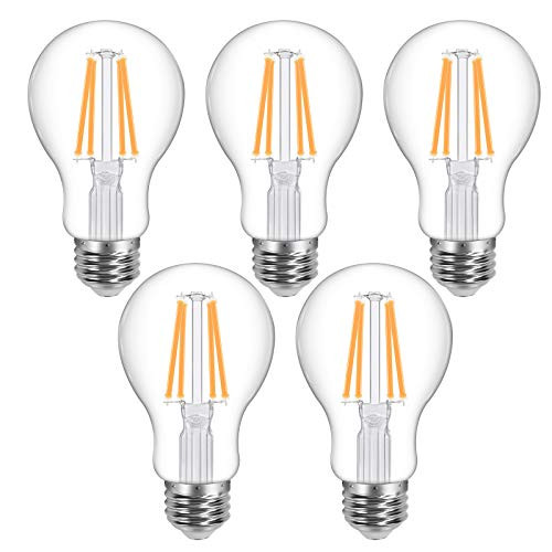 Lepro Vintage LED Bulbs, Dimmable Filament Bulb, 7.5W 800LM, 60W Equivalent, 2700K Warm White, Classic Clear Glass, A19 Shape, E26 Base, Pack of 5