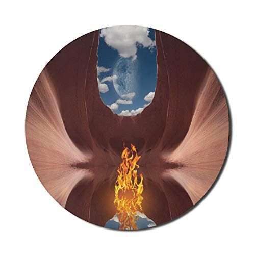 Lunarable Psychedelic Mouse Pad for Computers, Surreal Digital Generate Psychedelic Water Cave Trippy Design, Round Non-Slip Thick Rubber Modern Gaming Mousepad, 8" Round, Multicolor