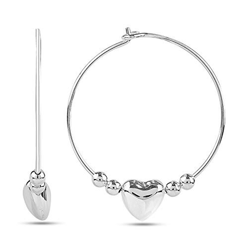 LeCalla Sterling Silver Jewelry Light Weight Heart Ball Endless Hoop Earrings for Teen 26MM LeCalla Sterling Silver Jewelry Light Weight Heart Ball Endless Hoop Earrings for Teen 26MM