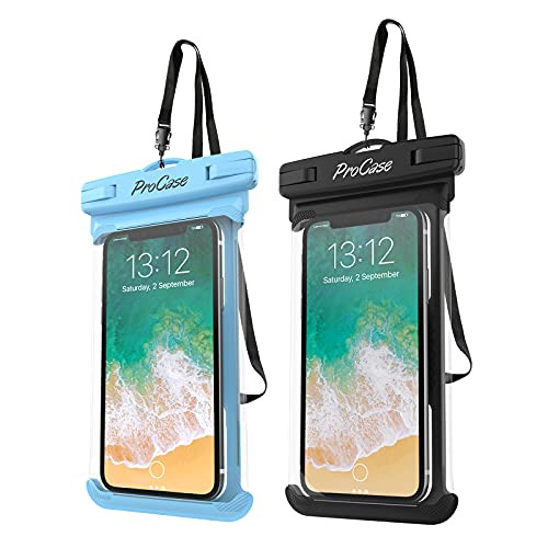 ProCase Universal Waterproof Case Cellphone Dry Bag Pouch for iPhone 12 Pro Max 11 Pro Max Xs Max XR XS X 8 7 6S Plus SE 2020, Galaxy S20 Ultra S10 S9 S8/Note 10 9 up to 7" -BlackBlue-